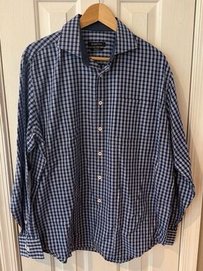 Bugatchi Classic Fit Plaid Button Down Shirt Men Long Sleeve Blue Check Size L